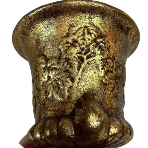 Gold Urn Planter Ceramic Baroque Vine With Leaves Hollywood Regency - Picture 9 of 13